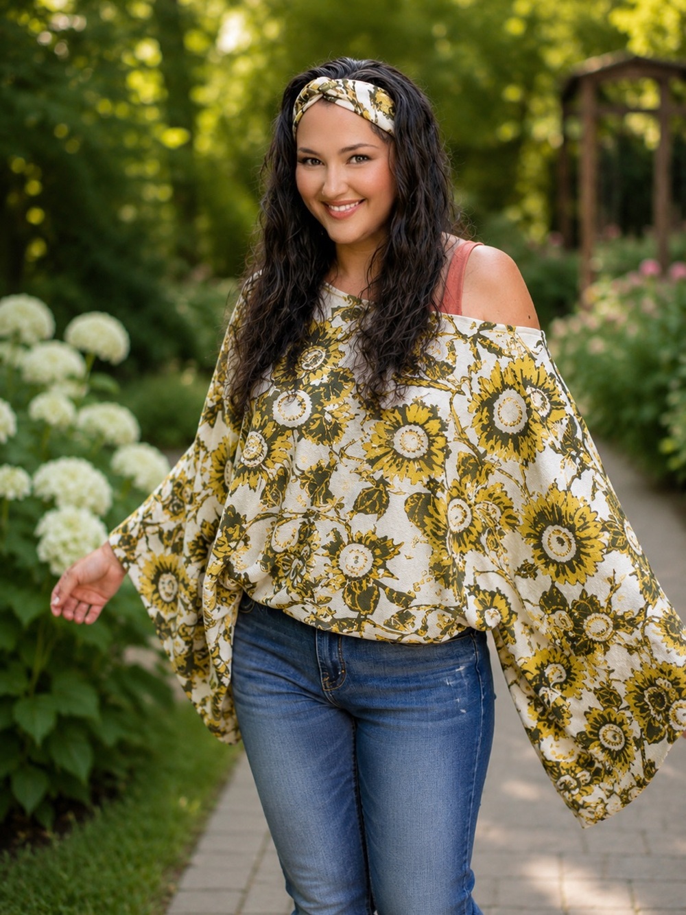 Sunflower Batwing Top | Heavy Woven Knit Tapestry blouse | floral poncho